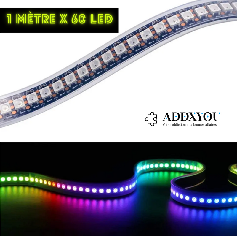 Addxlight guirlande Led 5 mètres ( 60 LED multi couleur ajustable au mètre )