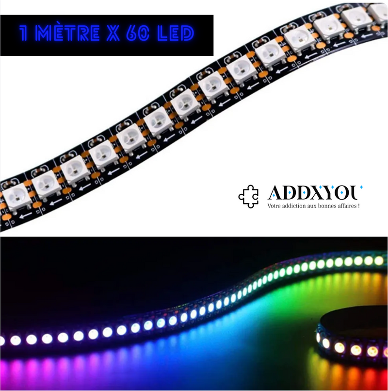 Addxlight guirlande Led 5 mètres ( 60 LED multi couleur ajustable au mètre )