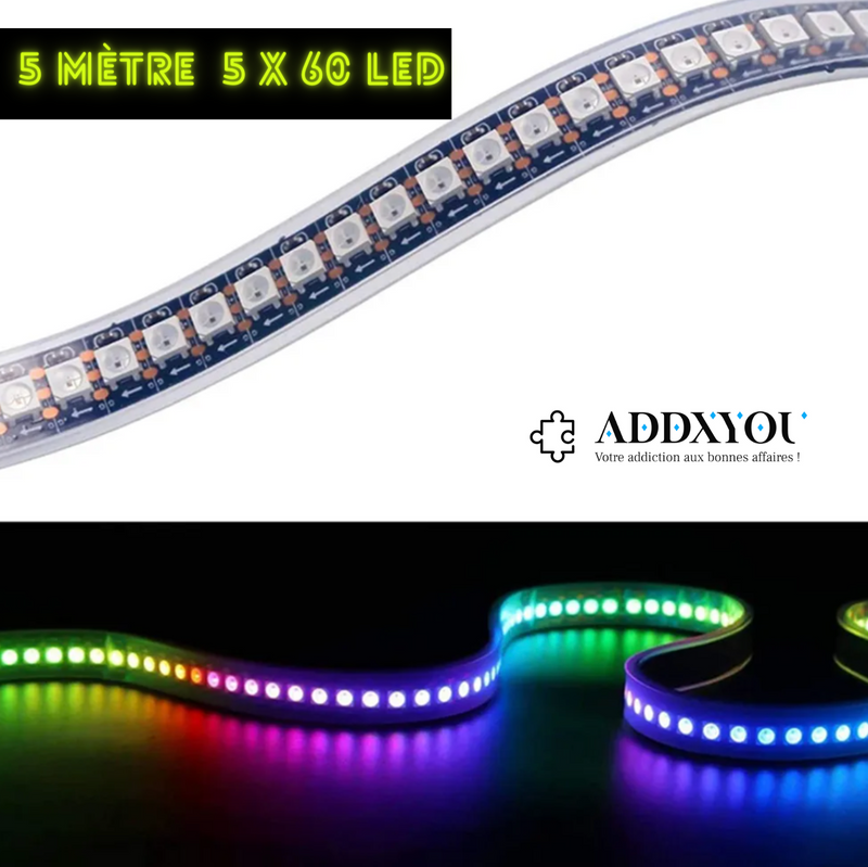 Addxlight guirlande Led 5 mètres ( 60 LED multi couleur ajustable au mètre )